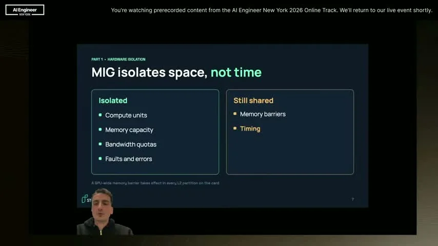 Source slide listing isolated compute, memory, bandwidth and faults beside shared memory barriers and timing.